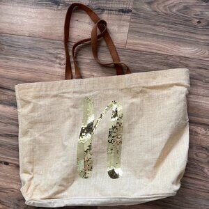 Beige and Gold Sequin "N" Mudpie Shoulder Bag